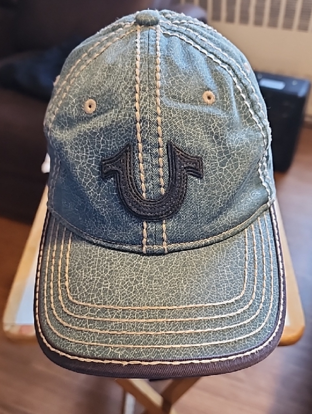 True Religion Denim Baseball Cap with Embroidered Horse Shoe Logo - Blue